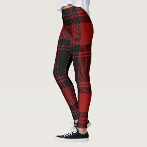 Tartan Plaid Trendy Scottish Black Red Leggings