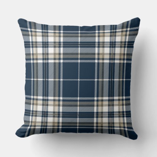 Tartan Plaid Trendy Scottish Blue White Throw Pillow
