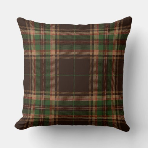 Tartan Plaid Trendy Scottish Brown Green Red Throw Pillow