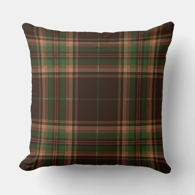 Tartan Plaid Trendy Scottish Brown Green Red Throw Pillow (Front)