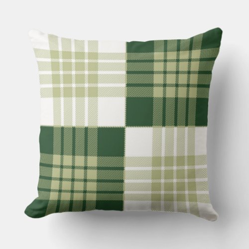 Tartan Plaid Trendy Scottish Green White Pattern Throw Pillow