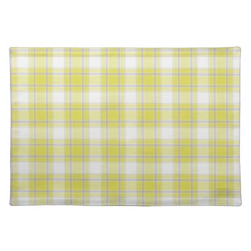 Tartan Plaid Yellow Grey  White No 63 Cloth Placemat