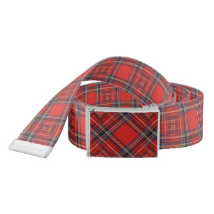 Tartan plaids pattern royal red fabric belt