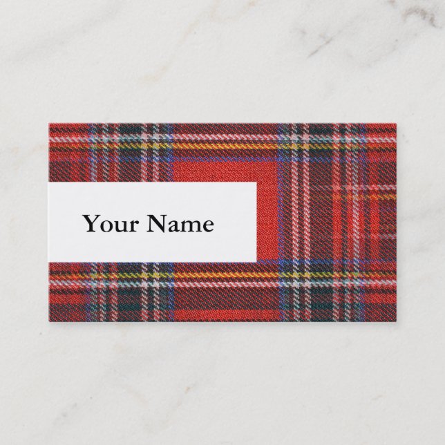 Tartan plaids pattern royal red fabric business card (Front)