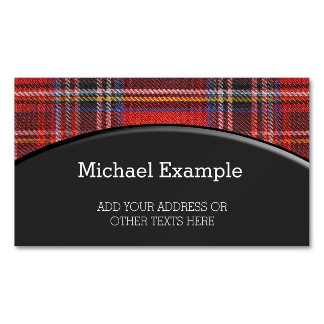 Tartan plaids pattern royal red fabric business card magnet (Front)