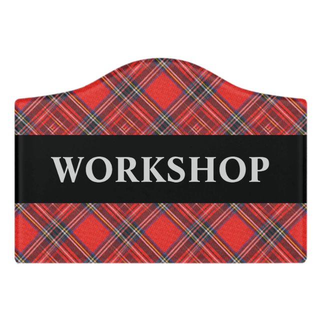 Tartan plaids pattern royal red fabric door sign (Small Crest Front)