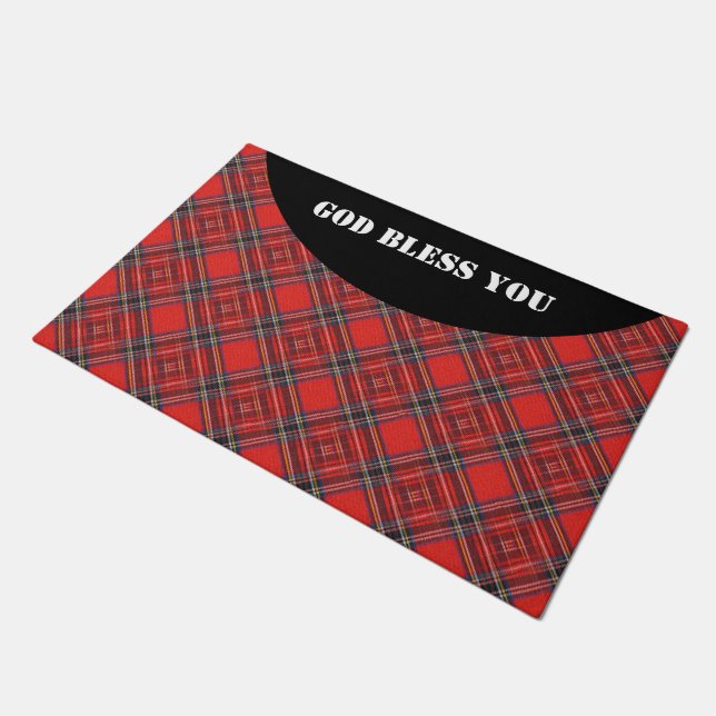 Tartan plaids pattern royal red fabric doormat (Angled)