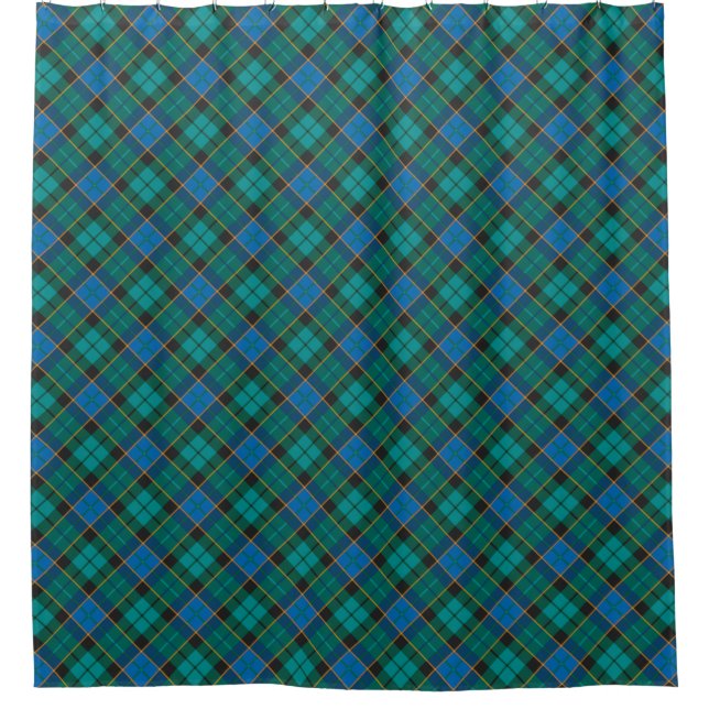 Tartan plaids pattern - traditional blue green shower curtain (Front)