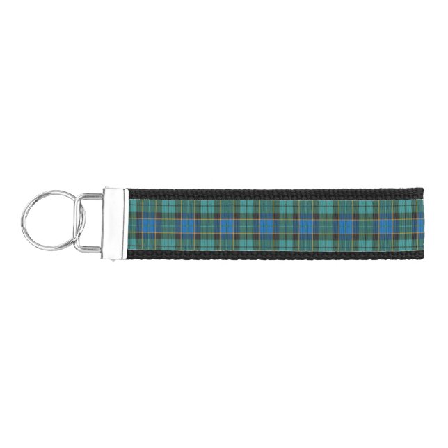 Tartan plaids pattern - traditional blue green wrist keychain (Keys on Left)