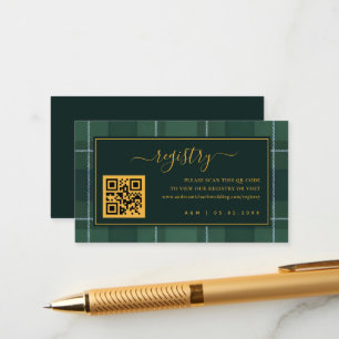 Tartan Polo Plaid Dark Green Qr Code Gift Registry Enclosure Card