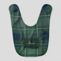 Tartan Polo Plaid Vintage Monogram Dark Green Baby Bib