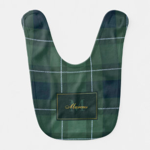 Tartan Polo Plaid Vintage Monogram Dark Green Baby Bib