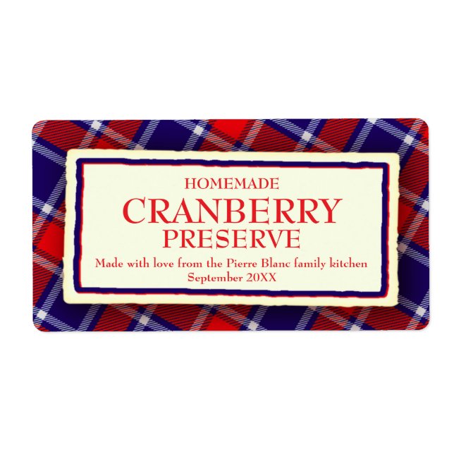 Tartan preserve jam food label add your details (Front)