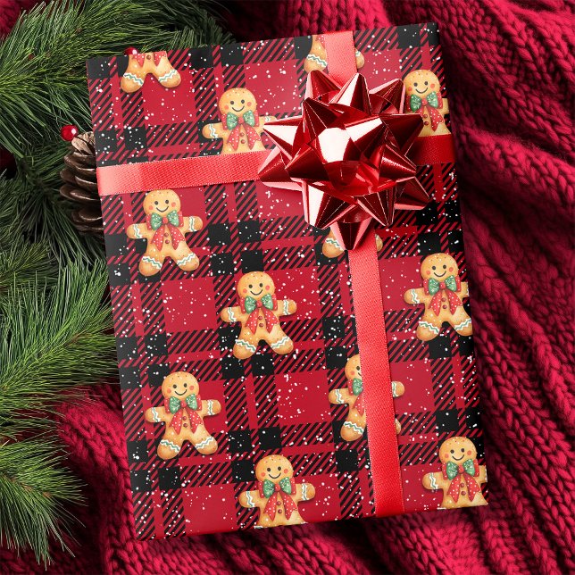 Tartan Red Black Gingerbread Snowfall Christmas Wrapping Paper (Tartan Red Black Gingerbread Snowfall Christmas Wrapping Paper)