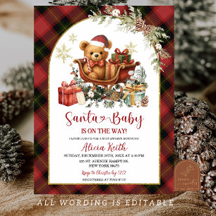 Tartan Red Christmas Santa Bear Baby Shower  Invitation