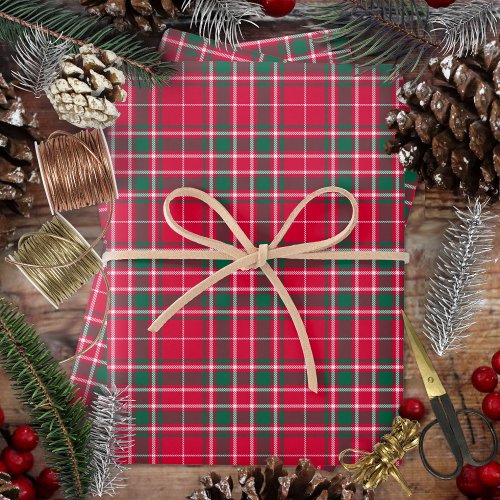 Tartan _ Red Green and White Wrapping Paper Sheets