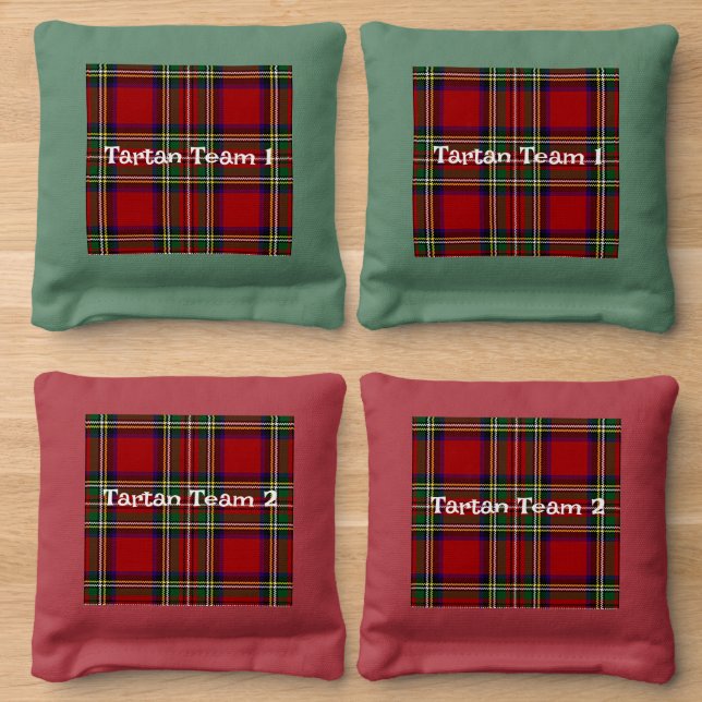 Tartan Red Plaid Design Cornhole Bean Bags (Wood)
