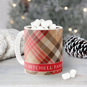 Tartan Red Tan Plaid Custom Family Monogram Coffee Mug