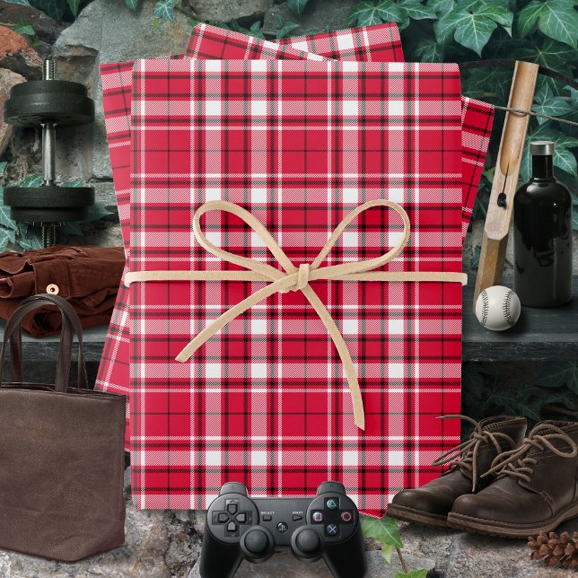 Tartan - Red-White-Black Wrapping Paper Sheets (Tartan - Red-White-Black Wrapping Paper Sheets by Leapfroglisics Shop)