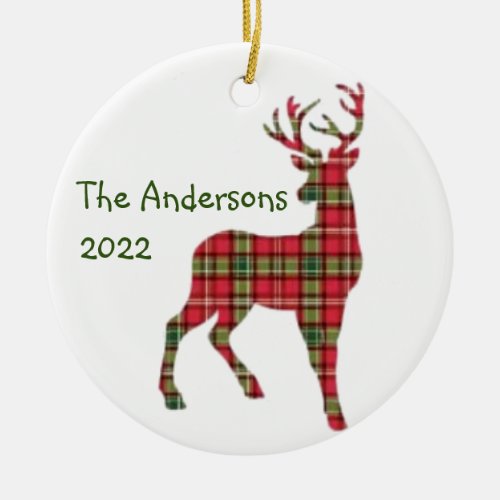 Tartan reindeer  ceramic ornament