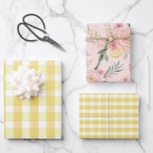 Tartan rose lemon yellow set wrapping paper