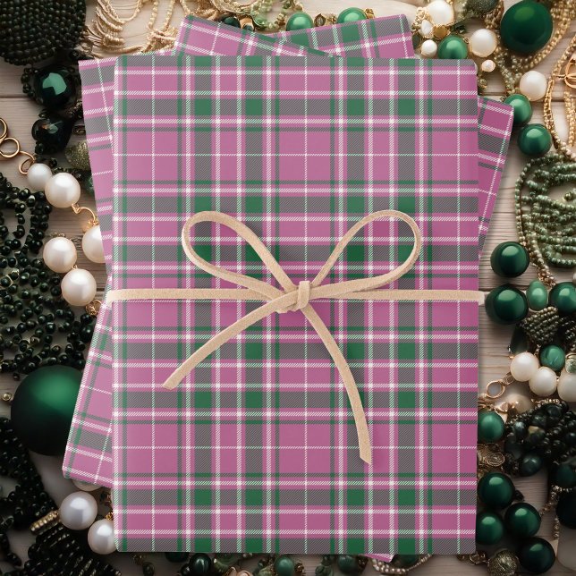 Tartan - Rose Pink-Emerald Green-Ivory Wrapping Paper Sheets (Tartan - Rose Pink-Emerald Green-Ivory Wrapping Paper Sheets by Leapfroglisics Shop)