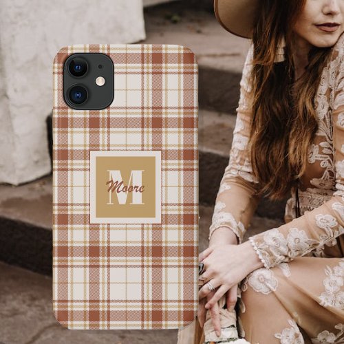 Tartan _ Rustic Brown and Cement White Phone Case