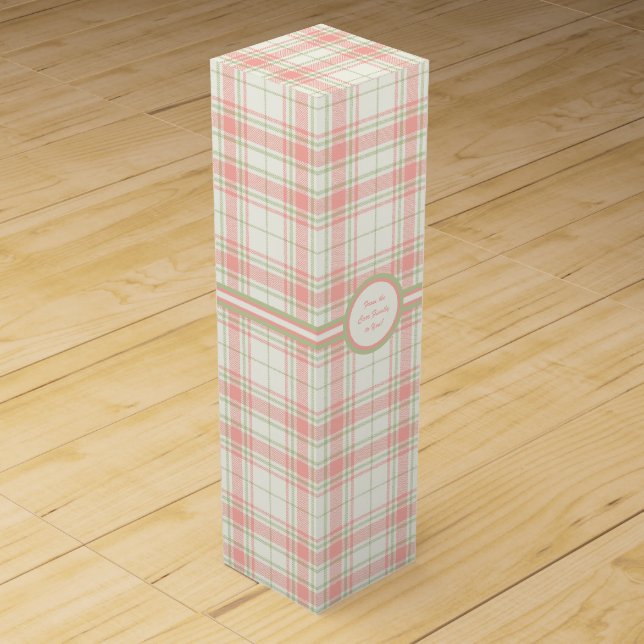 Tartan - Sage Green, Salmon Pink and Ivory Wine Box (Front)