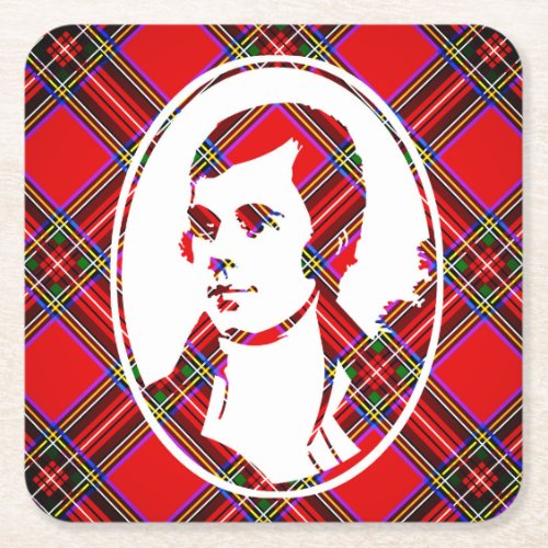Tartan Scotlands Bard Robbie Burns Square Paper Coaster