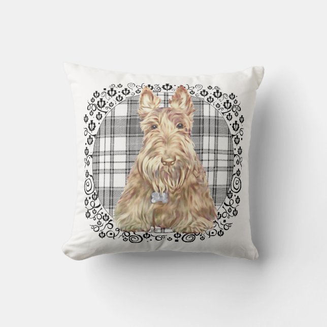 Tartan Scottie Black &  White Throw Pillow (Front)