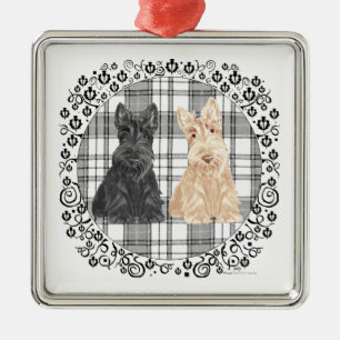 Tartan Scotties Metal Ornament
