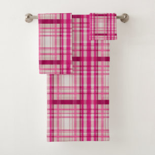 Tartan scottish pink white Plaid Classic Blue Bath Towel Set
