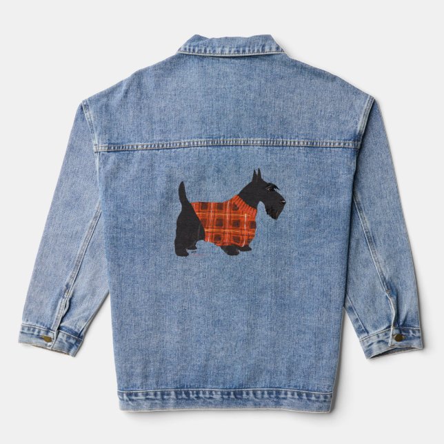Tartan Scottish Terrier Denim Jacket (Back)