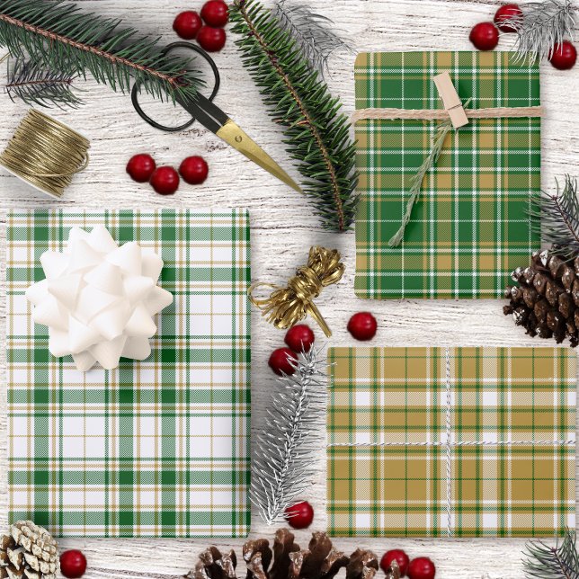 Tartan Set - Caramel Gold-White-Green Wrapping Paper Sheets (Tartan Set - Caramel Gold-White-Green Wrapping Paper Sheets by Leapfroglisics Shop)