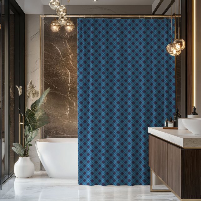 Tartan Shower Curtain Navy Blue Gift for Him (Tartan Shower Curtain Navy Blue Gift for Him)