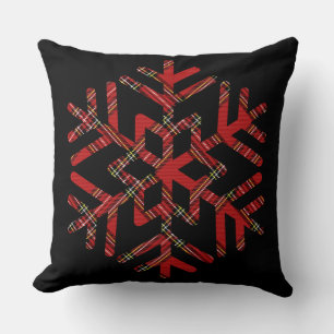 Tartan Snowflakes In Red Pattern Throw Pillow