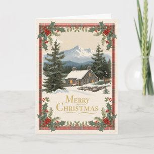 Tartan Snowy Cabin Christmas Card