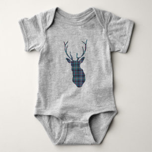 Tartan stags head deer scottish tweed plaid baby bodysuit
