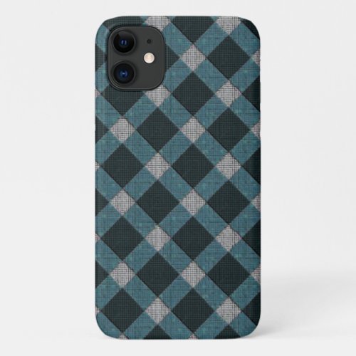 Tartan style in gray cyano and light carved relief iPhone 11 case