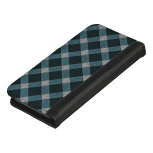 Tartan style in gray cyano and light carved relief iPhone 8/7 wallet case