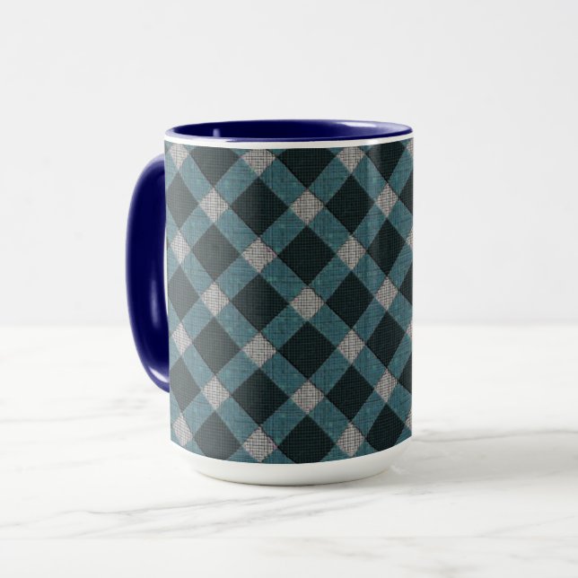 Tartan style in gray cyano and light carved relief mug (Front Left)