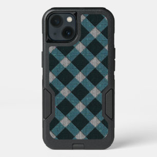 Tartan style in gray cyano and light carved relief iPhone 13 case