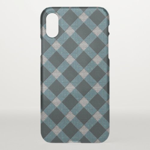 Tartan style in gray cyano and light carved relief iPhone x case