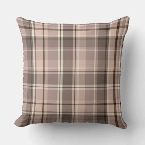 Tartan Style Pattern Browns Taupe Creams Throw Pillow