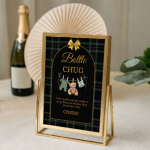 Tartan Teddy Bear Baby Bottle Chug Game Sign 