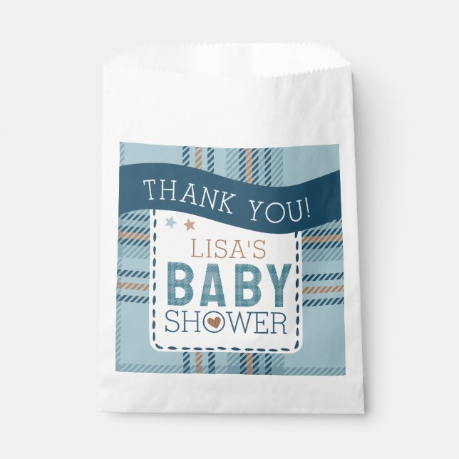 Tartan Teddy Bear, Baby Boy Shower Customizable Favor Bag (Front)