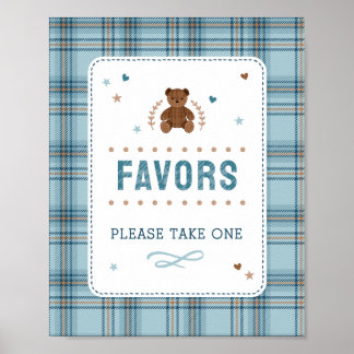 Tartan Teddy Bear, Baby Boy Shower FAVOR SIGN