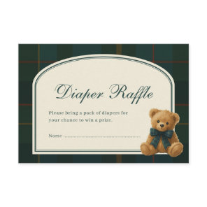 Tartan Teddy Bear Baby Shower Diaper Raffle Enclosure Card