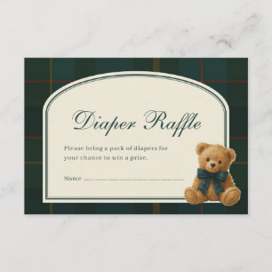 Tartan Teddy Bear Baby Shower Diaper Raffle Enclosure Card