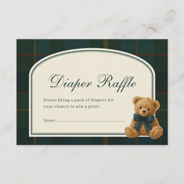Tartan Teddy Bear Baby Shower Diaper Raffle Enclosure Card (Front)